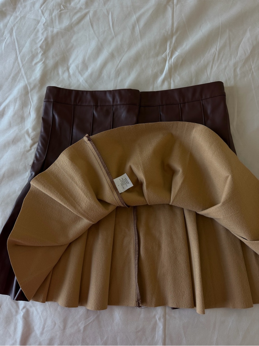 Alya Chocolate Brown Faux Leather Pleated Skater Skirt - Picture 7 of 7